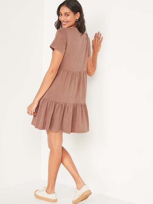 Image number 2 showing, Short-Sleeve Tiered Mini Swing Dress for Women
