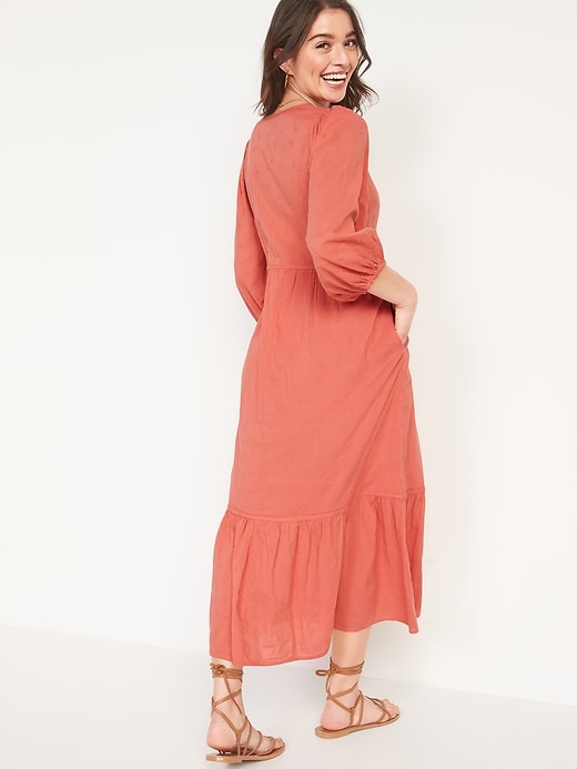Image number 2 showing, Tie-Neck 3/4-Sleeve All-Day Maxi Swing Dress