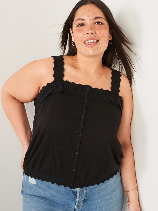 Image number 7 showing, Cropped Scalloped Embroidered Button-Down Cami Blouse