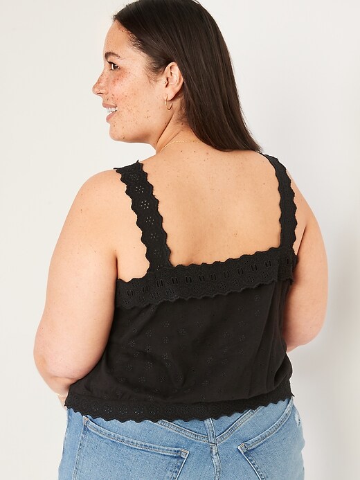 Image number 8 showing, Cropped Scalloped Embroidered Button-Down Cami Blouse for Women