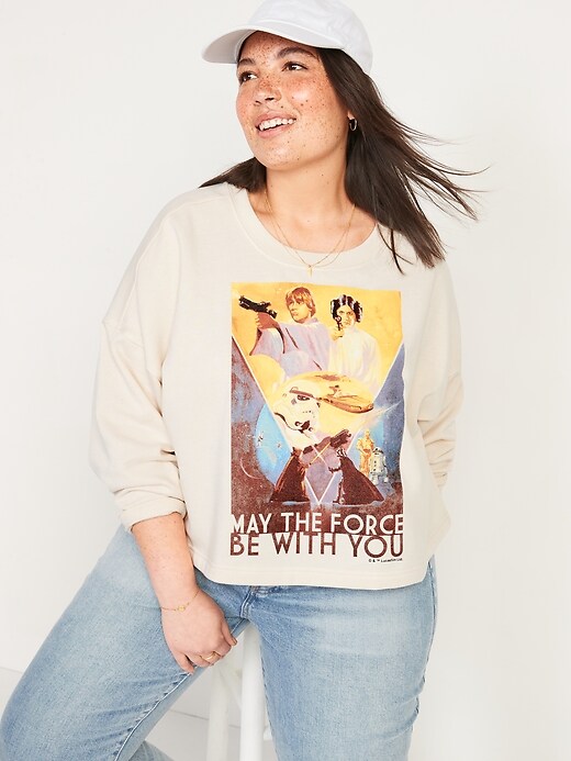 Image number 2 showing, Oversized Cropped Licensed Pop Culture Graphic Sweatshirt for Women