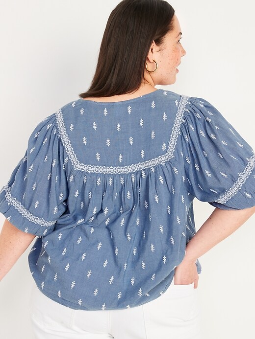 Image number 8 showing, Puff-Sleeved Embroidered Poet Swing Blouse for Women