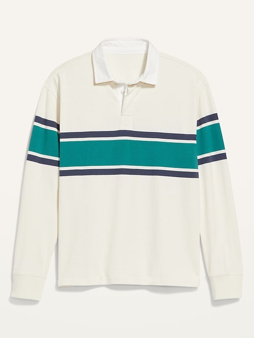 View large product image 2 of 2. Loose Striped Gender-Neutral Long-Sleeve Rugby Polo Shirt for Adults