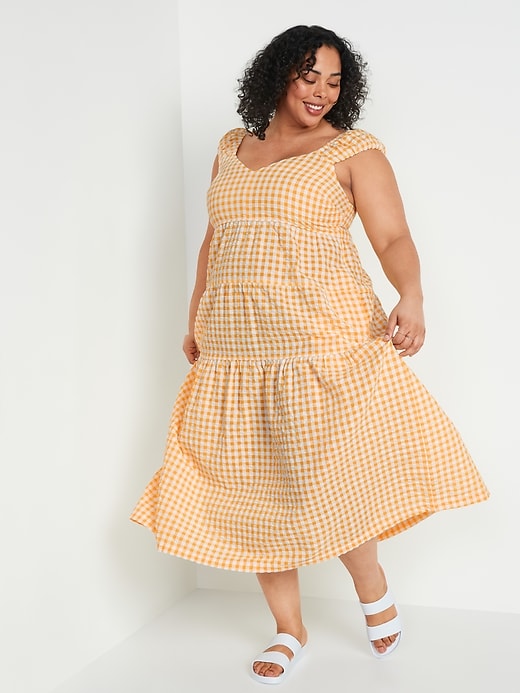 Fit And Flare Tiered Seersucker All Day Maxi Dress Old Navy