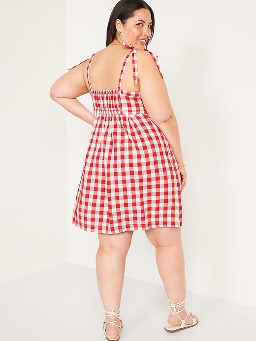 Image number 8 showing, Tie-Shoulder Gingham Mini Babydoll Swing Dress for Women