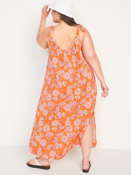 Image number 8 showing, Tie-Shoulder Tasseled Floral-Print All-Day Maxi Swing Dress