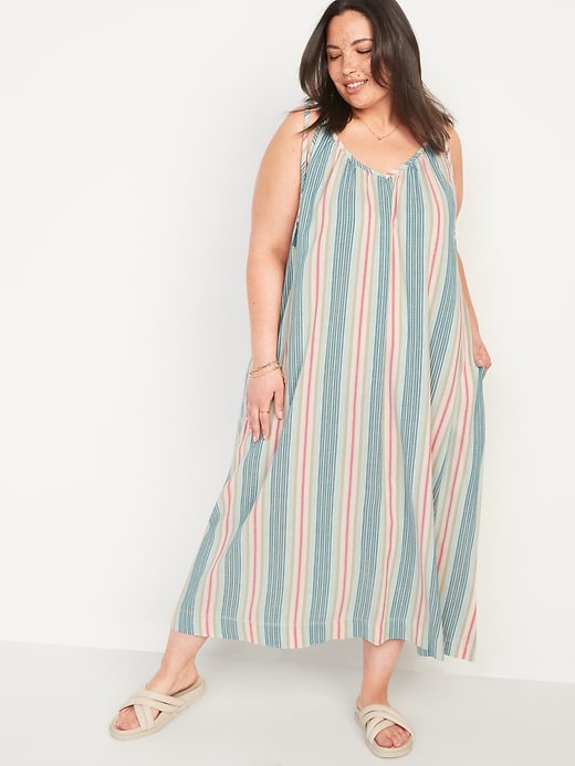 Image number 7 showing, Tie-Shoulder Tasseled Striped All-Day Maxi Swing Dress for Women
