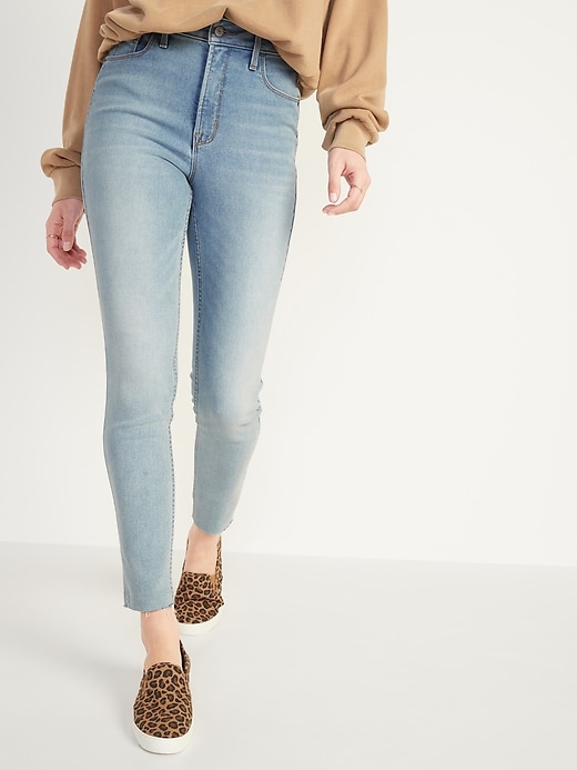 Image number 1 showing, Extra High-Waisted Rockstar 360° Stretch Super Skinny Light-Wash Cut-Off Ankle Jeans for Women