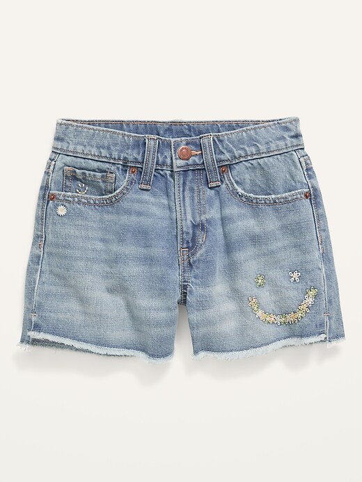 View large product image 1 of 2. Sky-Hi Embroidered Frayed-Hem Jean Shorts for Girls