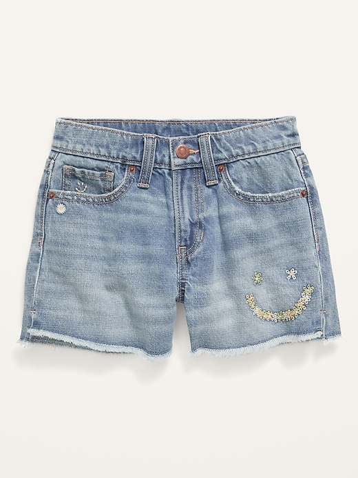 View large product image 1 of 2. Sky-Hi Embroidered Frayed-Hem Jean Shorts for Girls