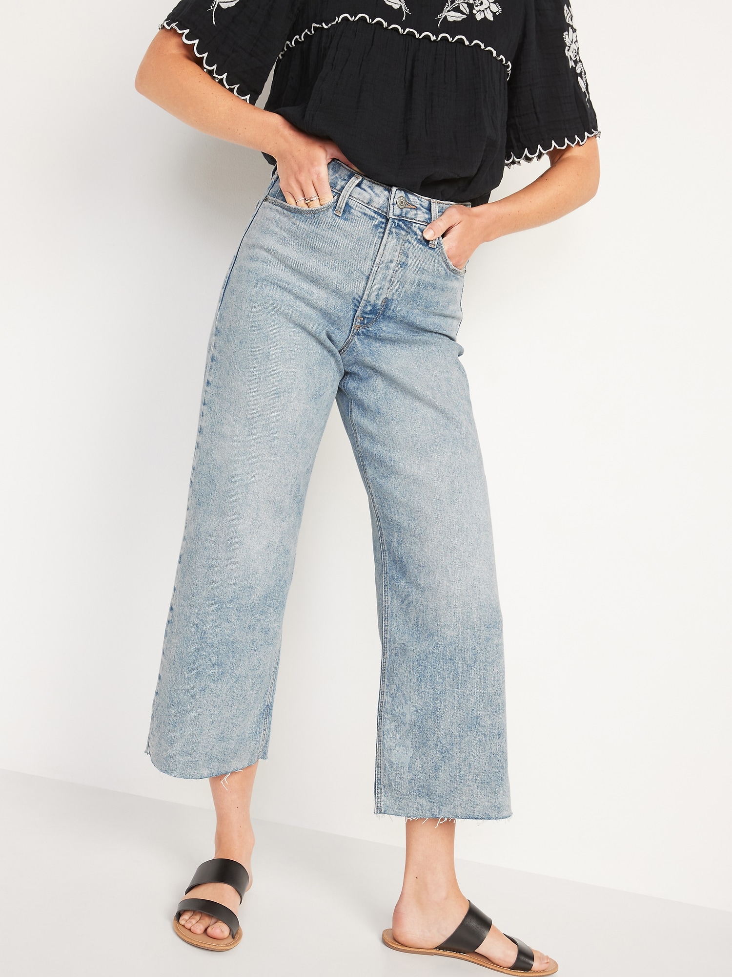 Extra High-Waisted Wide-Leg Raw-Hem Jeans for Women