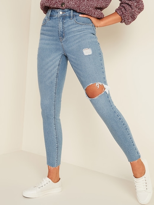 Image number 1 showing, High-Waisted Rockstar Super Skinny Ripped Ankle Jeans for Women