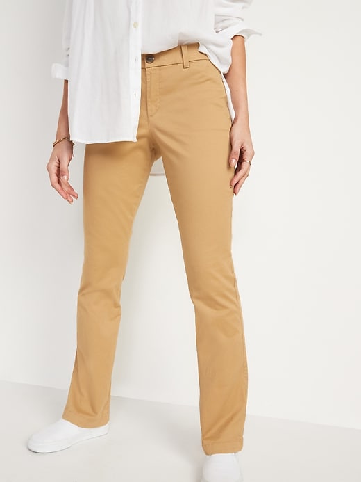 Image number 1 showing, Mid-Rise Boot-Cut Khakis for Women