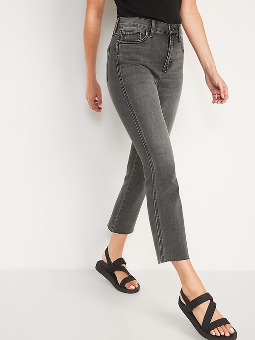 Image number 1 showing, High-Waisted Raw-Edged Flare Ankle Jeans For Women