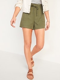 High-Waisted Linen-Blend Tie-Front 