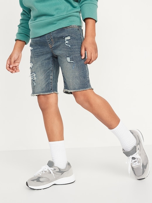 View large product image 1 of 3. Karate Built-In Flex Max Pull-On Ripped Jean Jogger Shorts For Boys