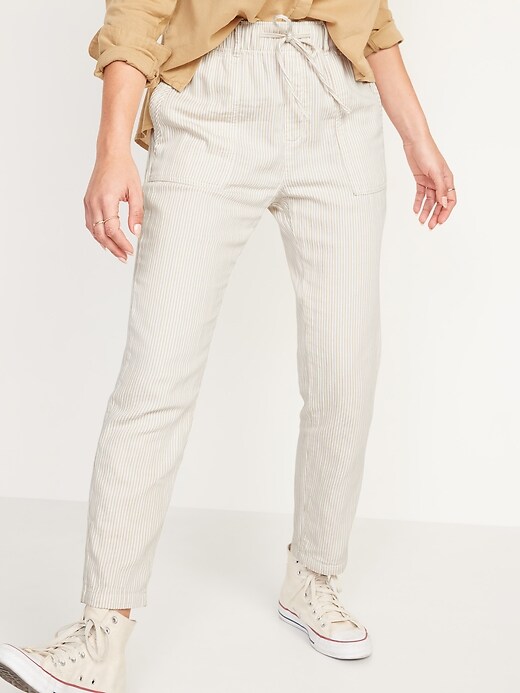 Image number 1 showing, High-Waisted Textured-Twill Utility Ankle Pants