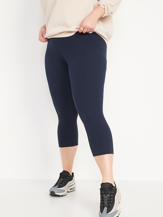 View large product image 1 of 8. High-Waisted Rib-Knit Cropped Leggings For Women