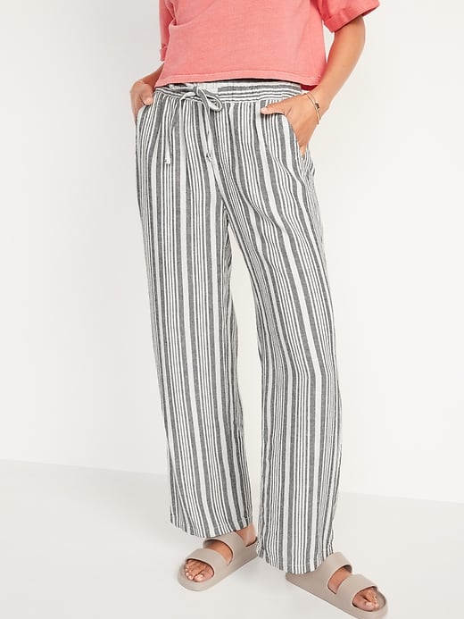 Image number 1 showing, High-Waisted Striped Linen-Blend Wide-Leg Pants