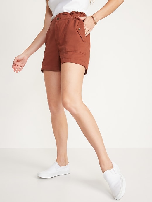 Image number 1 showing, High-Waisted Twill Utility Shorts for Women -- 4.5-inch inseam