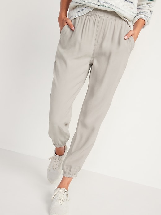 Image number 1 showing, High-Waisted Twill Jogger Pants for Women