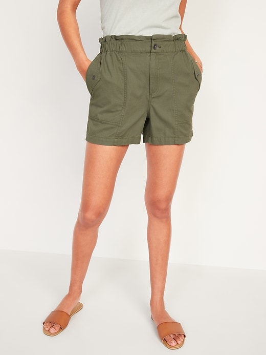 Image number 1 showing, High-Waisted Twill Utility Shorts for Women -- 4.5-inch inseam