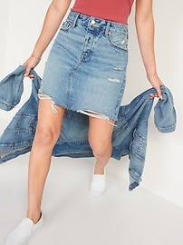 High-Waisted Button-Fly Cut-Off Jean Skirt for Women