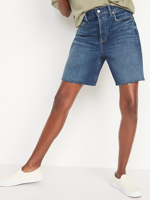 Image number 1 showing, Extra High-Waisted Sky-Hi Button-Fly Cut-Off Jean Shorts for Women -- 7-inch inseam