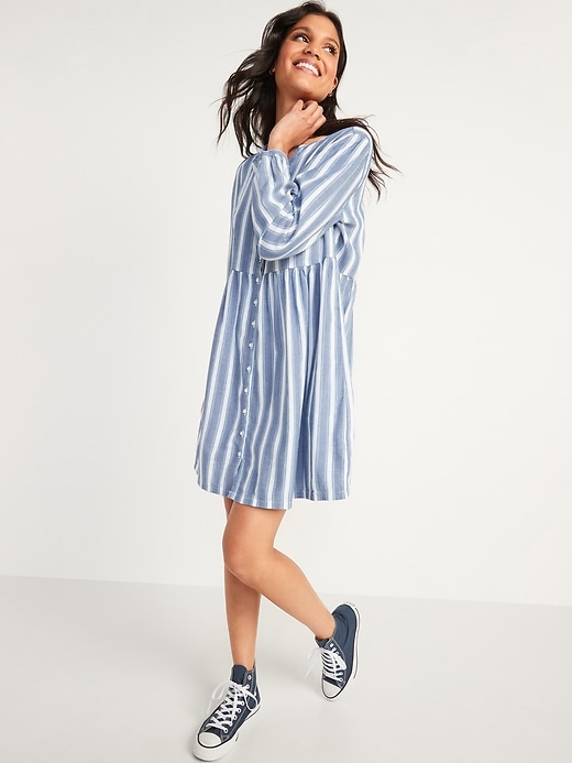 Image number 1 showing, Long-Sleeve Button-Down Mini Swing Dress