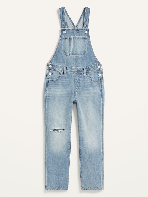 View large product image 1 of 4. Slouchy Straight Ripped Jean Overalls for Girls