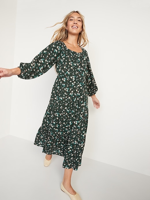 Image number 1 showing, Long-Sleeve Tiered Floral Maxi Swing Dress