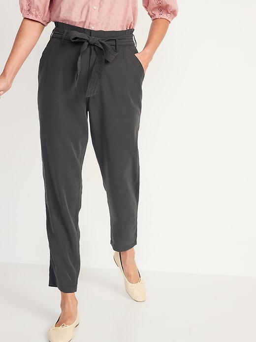 Oldnavy High-Waisted Cropped Belted Straight-Leg Pants for Women