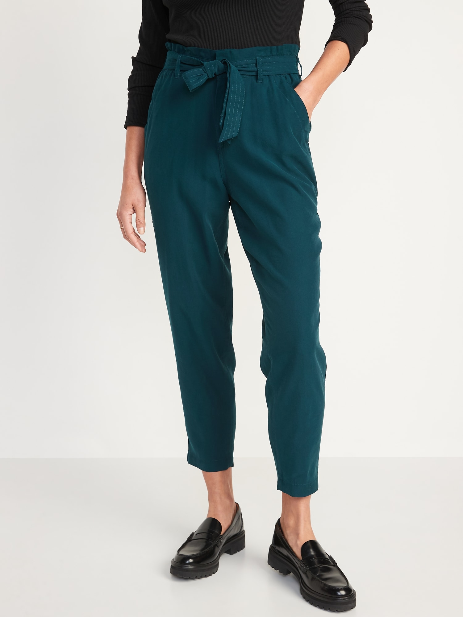 High-Waisted Cropped Belted Straight-Leg Pants for Women