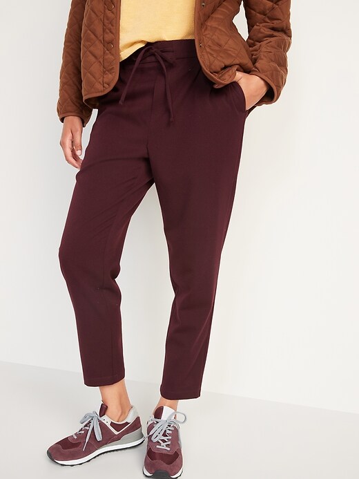 Image number 1 showing, High-Waisted Brushed-Twill Ankle Pants