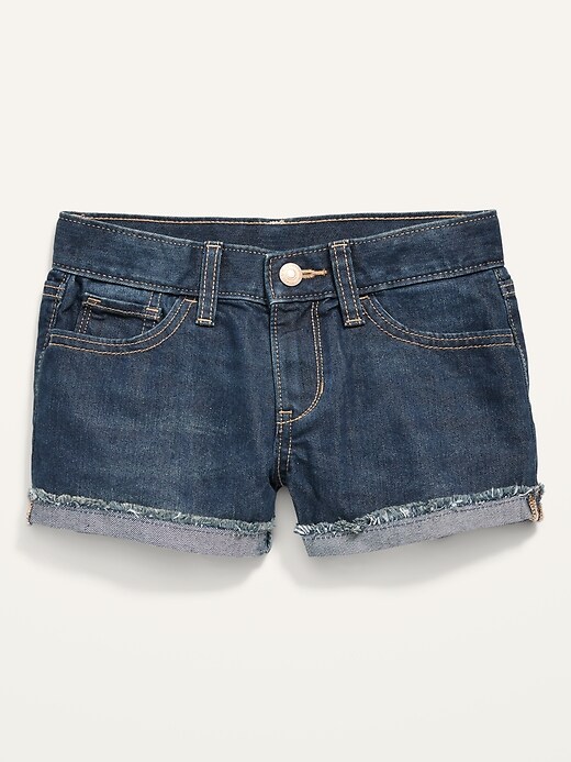 View large product image 1 of 2. Dark-Wash Non-Stretch Rolled-Cuff Cut-Off Jean Shorts for Girls