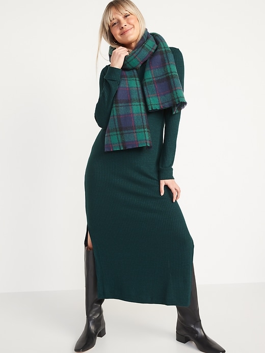 Image number 1 showing, Rib-Knit Long-Sleeve Maxi Shift Dress for Women