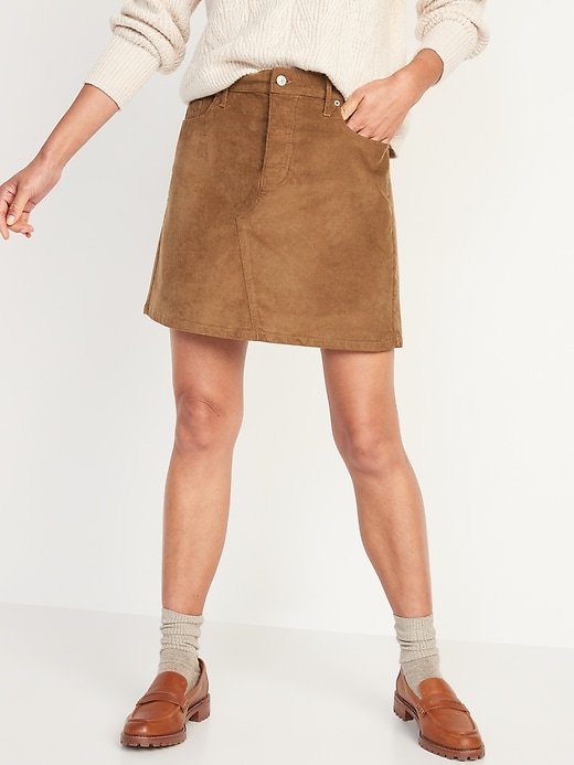 Image number 1 showing, High-Waisted Button-Fly Corduroy Mini Skirt for Women