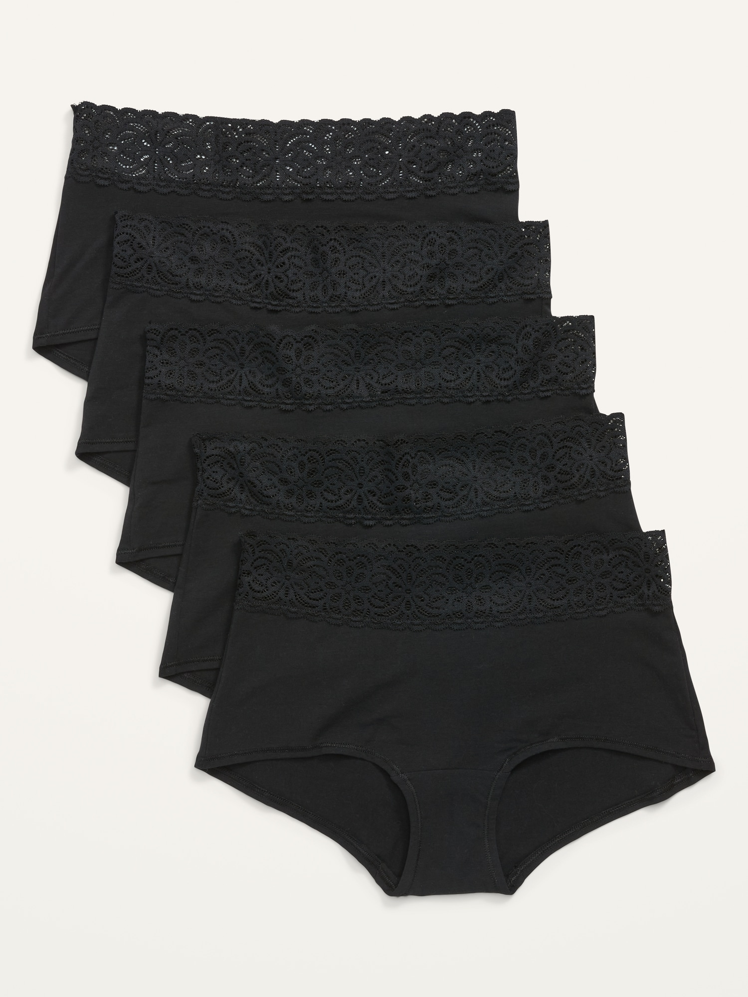 Supima® Cotton-Blend Lace-Trim Boyshort Underwear 5-Pack for Women ...