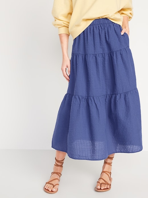 Image number 1 showing, High-Waisted Tiered Seersucker Maxi Skirt for Women