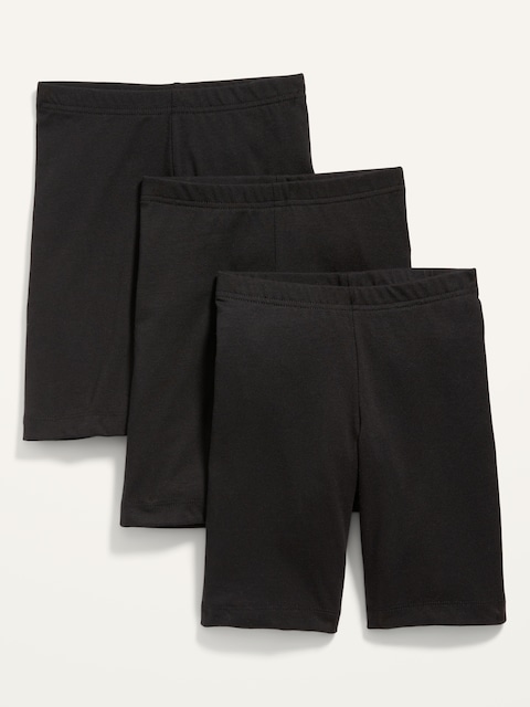 Long Jersey Biker Shorts 3-Pack for Girls - Black Jack