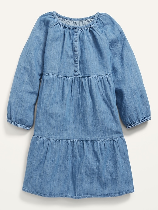 View large product image 1 of 3. Long-Sleeve Tiered All-Day Jean Dress for Girls