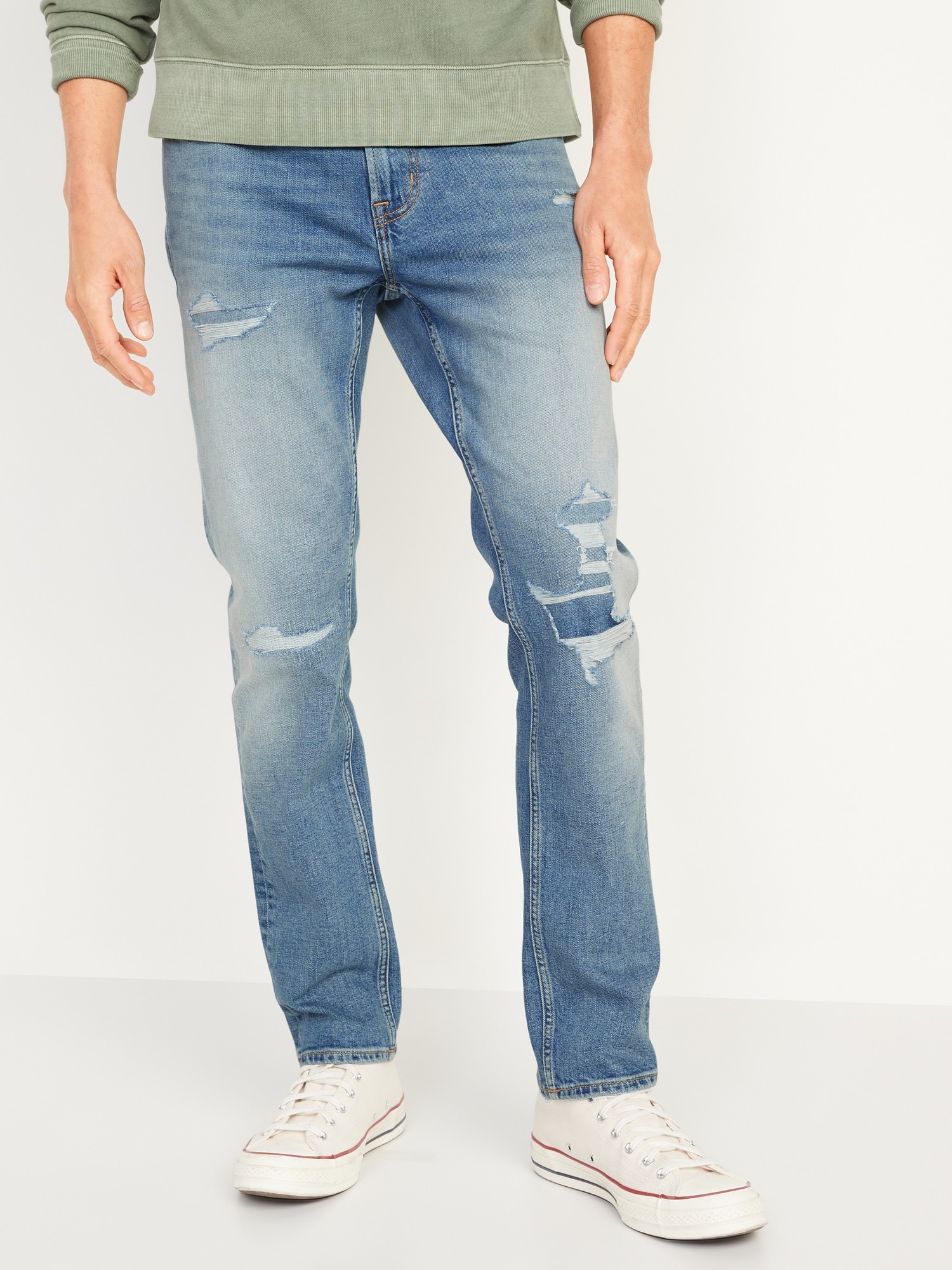 Men Playing Card Patched Ripped Frayed Jeans