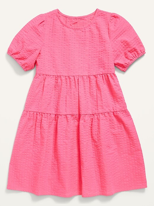 Textured Tiered Puff-Sleeve All-Day Dress for Girls