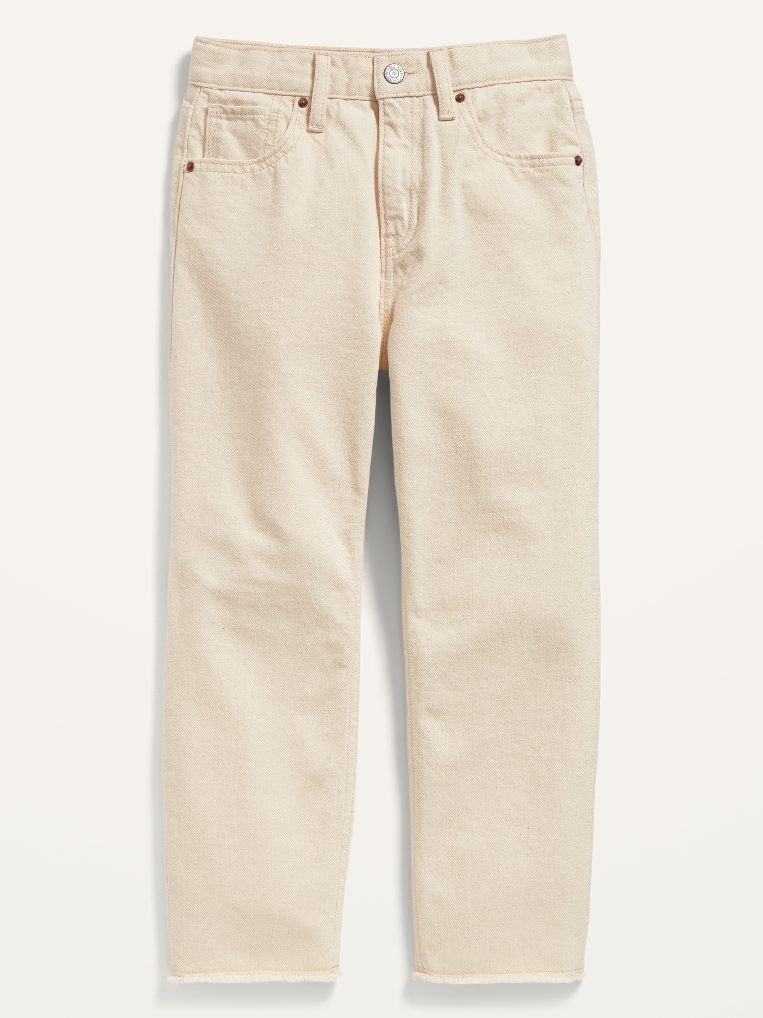 Old Navy High-Waisted Slouchy Straight Frayed-Hem Jeans for Girls beige. 1