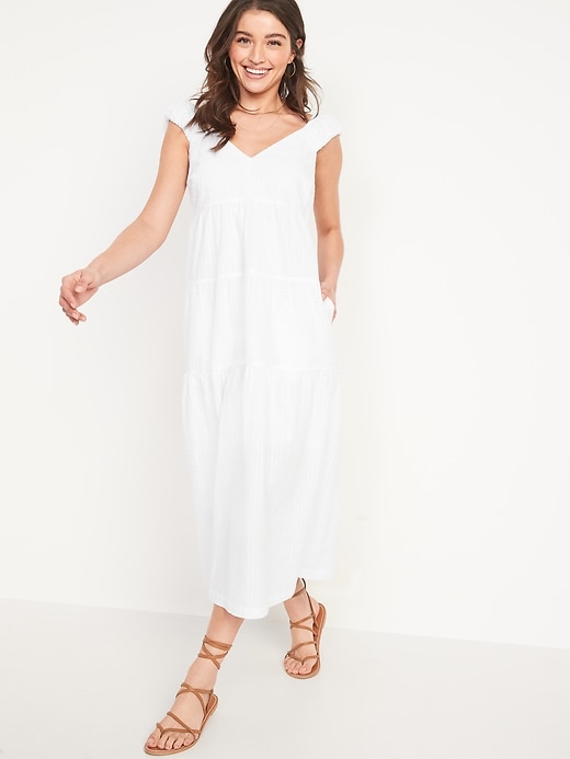 Image number 1 showing, Fit & Flare Tiered Seersucker All-Day Maxi Dress