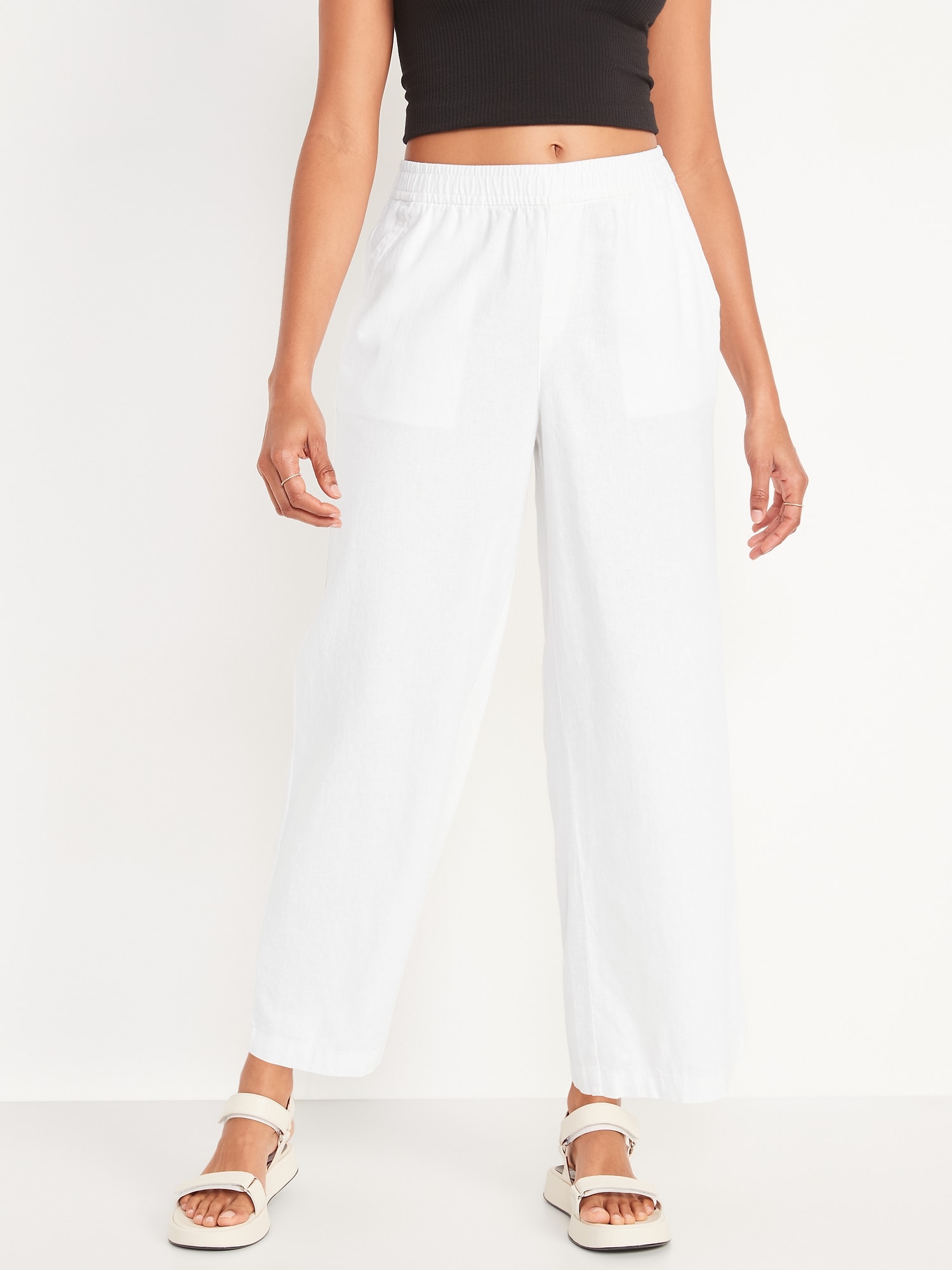 Linen-blend Pants - White - Ladies