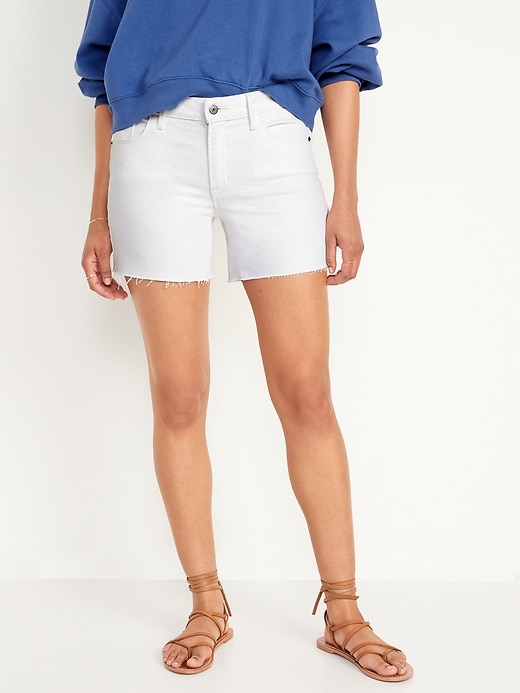Image number 1 showing, Mid-Rise White Cut-Off Jean Shorts -- 5-inch inseam