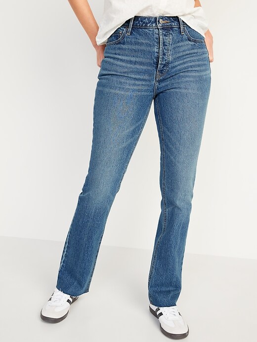 Extra High-Waisted Button-Fly Cut-Off Kicker Boot-Cut Jeans for Women ...