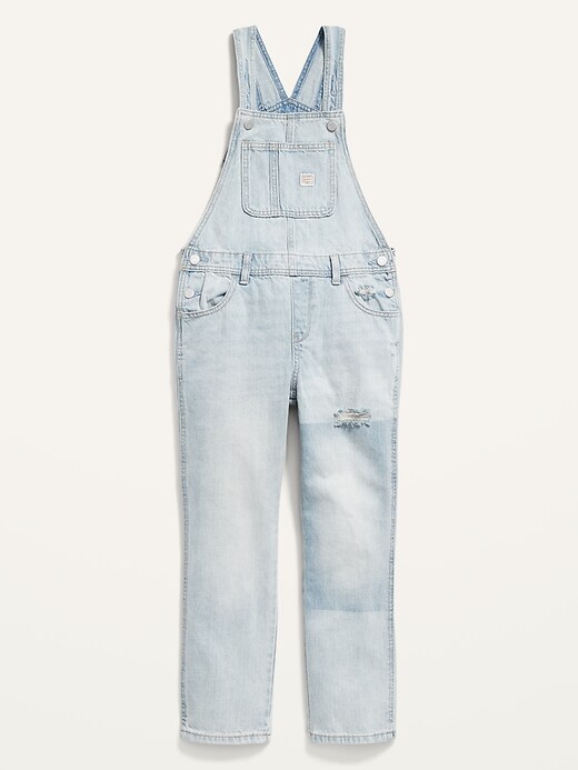 View large product image 1 of 3. Slouchy Straight Light-Wash Ripped Jean Overalls for Girls