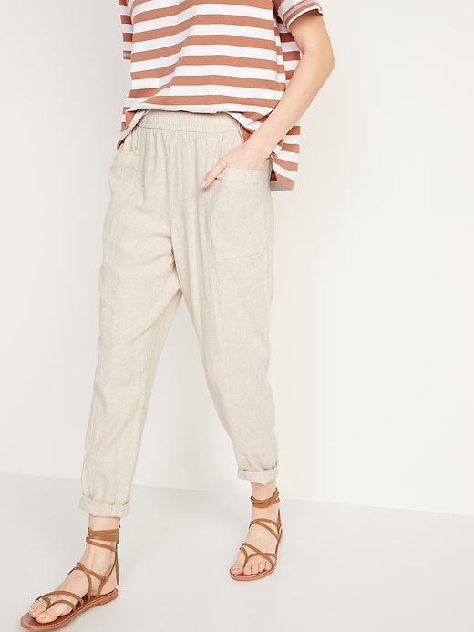Image number 1 showing, High-Waisted Cropped Linen-Blend Pants for Women